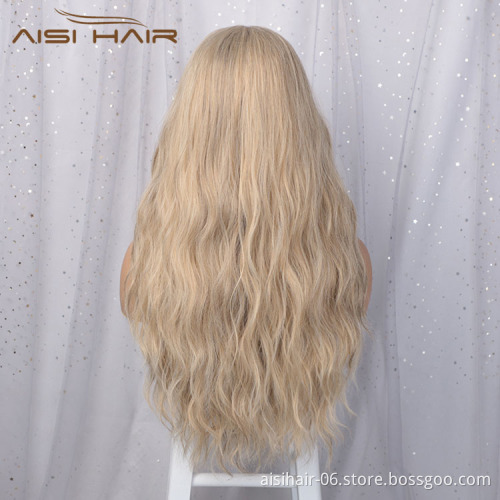 Aisi Hair Top Quality 24 Inch Long Wavy Blonde Swiss Lace Wigs Body Wave Synthetic Lace Frontal Hair Wigs For Black Women